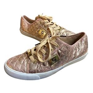 G by Guess Quilted Women's Fashion Sneakers 9.5 Rose Gold Leather Sole Tie Ups